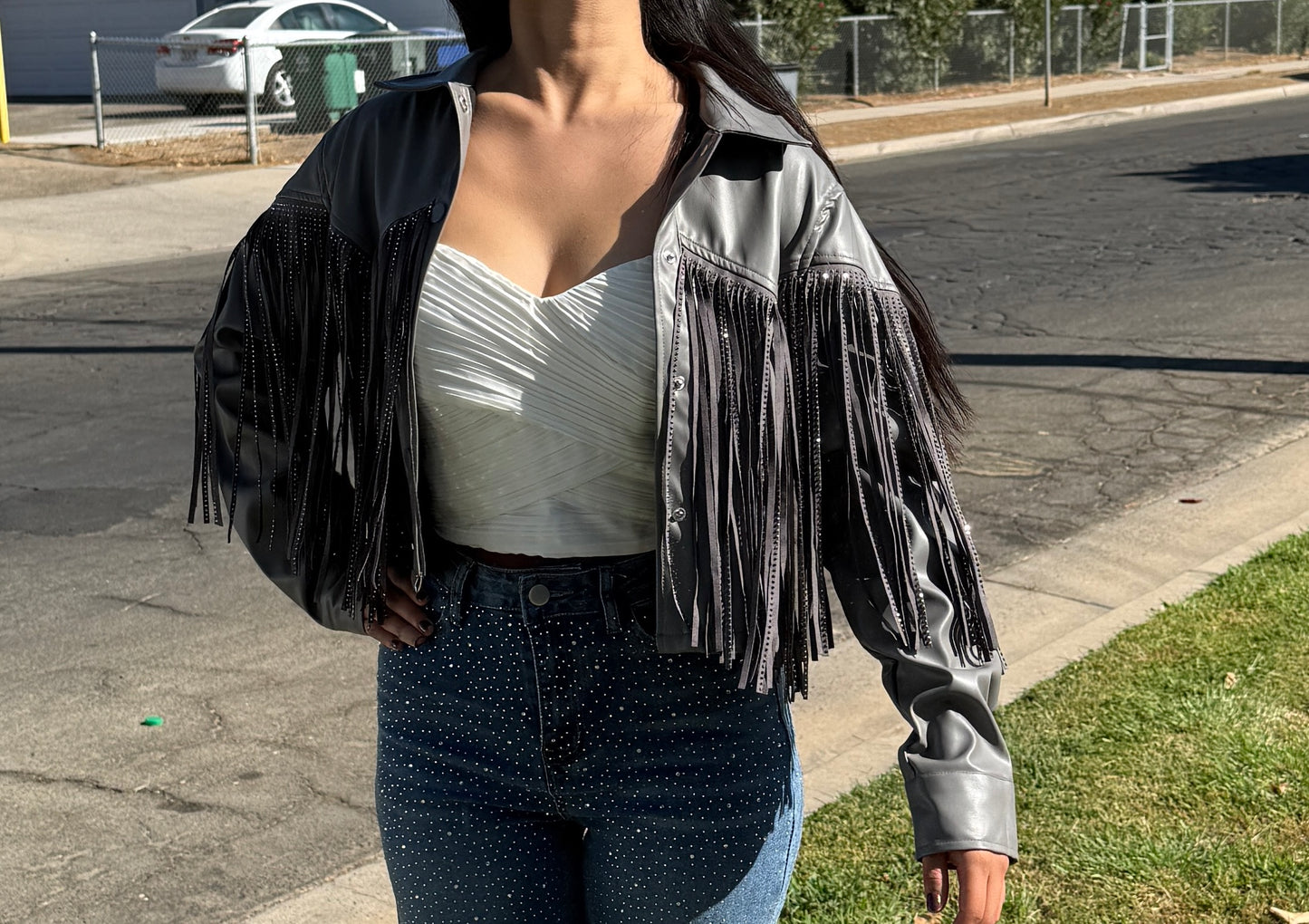 Shiny fringe jacket