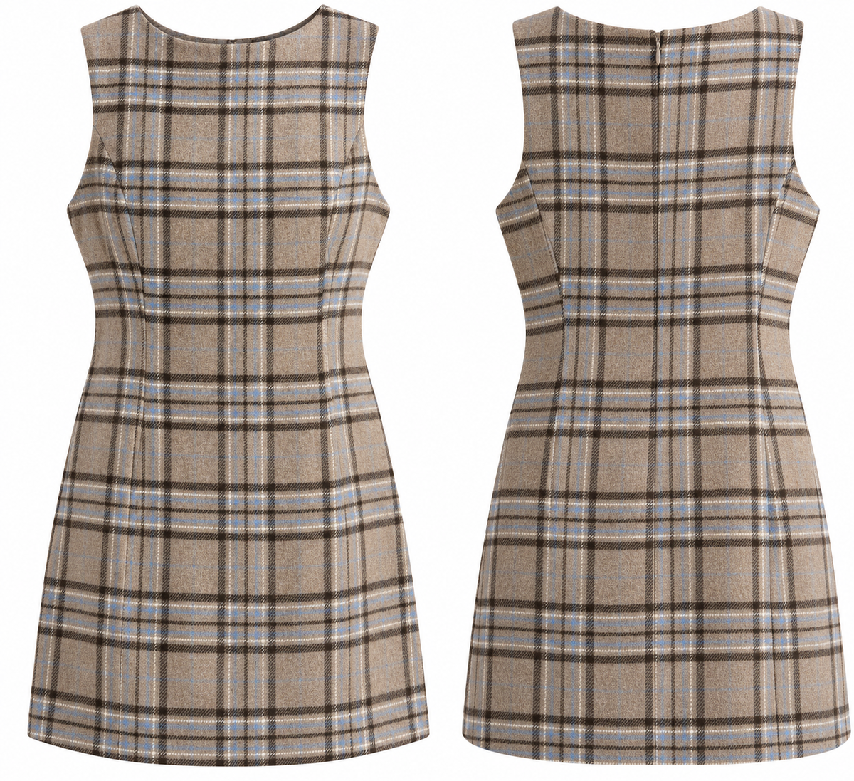 Taupe Classic Plaid Mini Dress