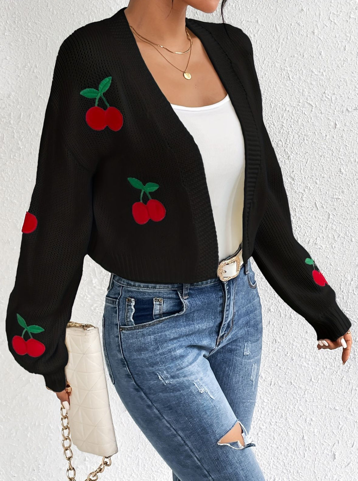 Cherry embroidery cardigan