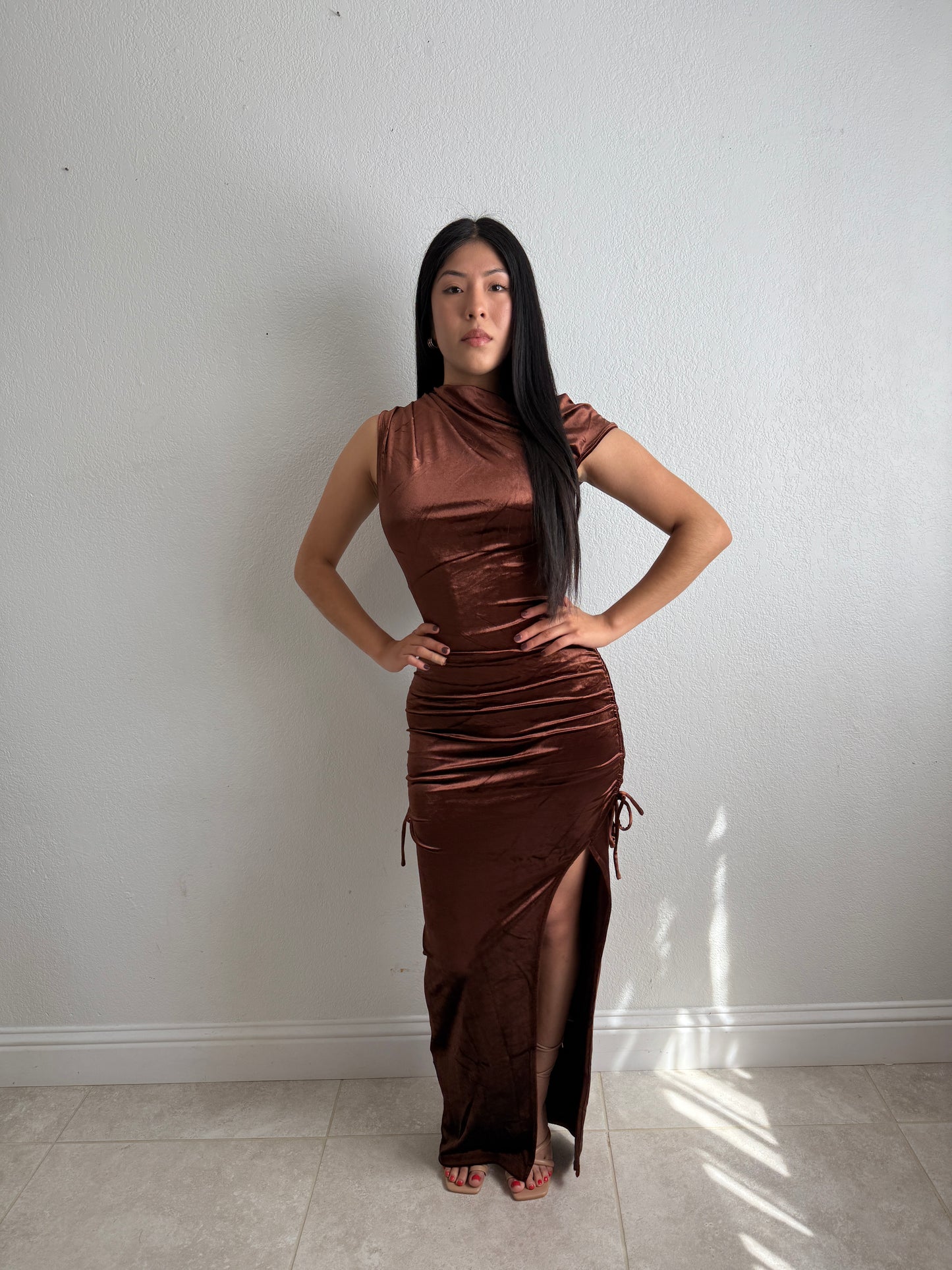 Copper velvet dress