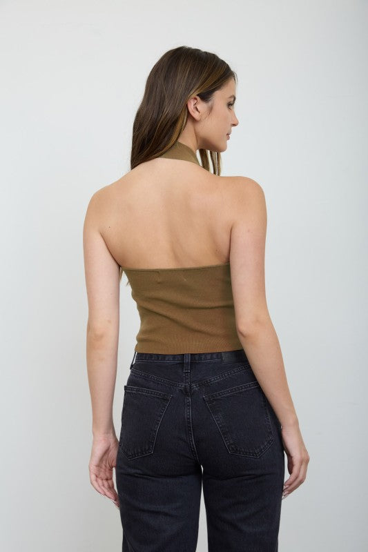 Monica square halter sweater knit top