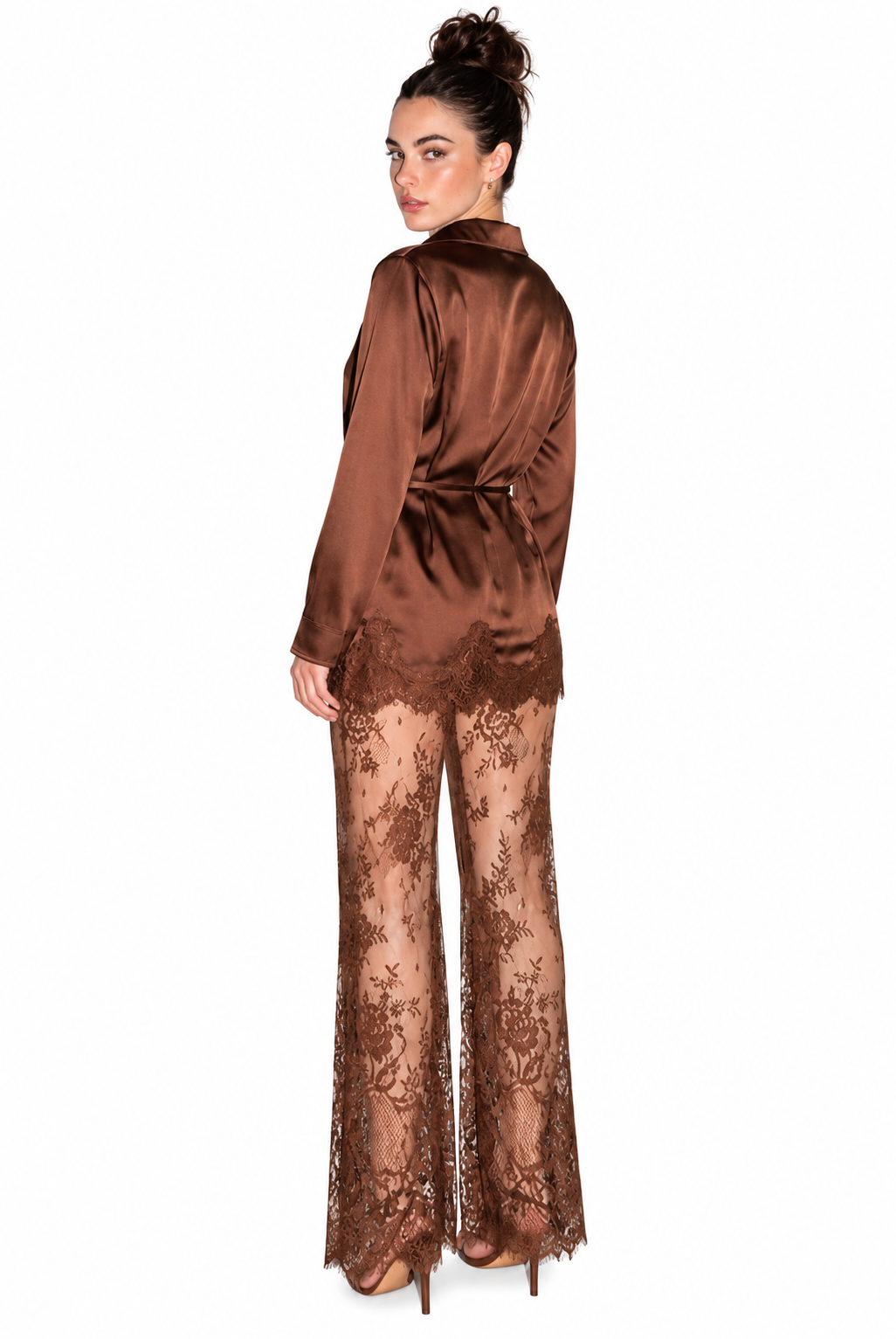 Chocolate Satin & Lace Two-Piece Set