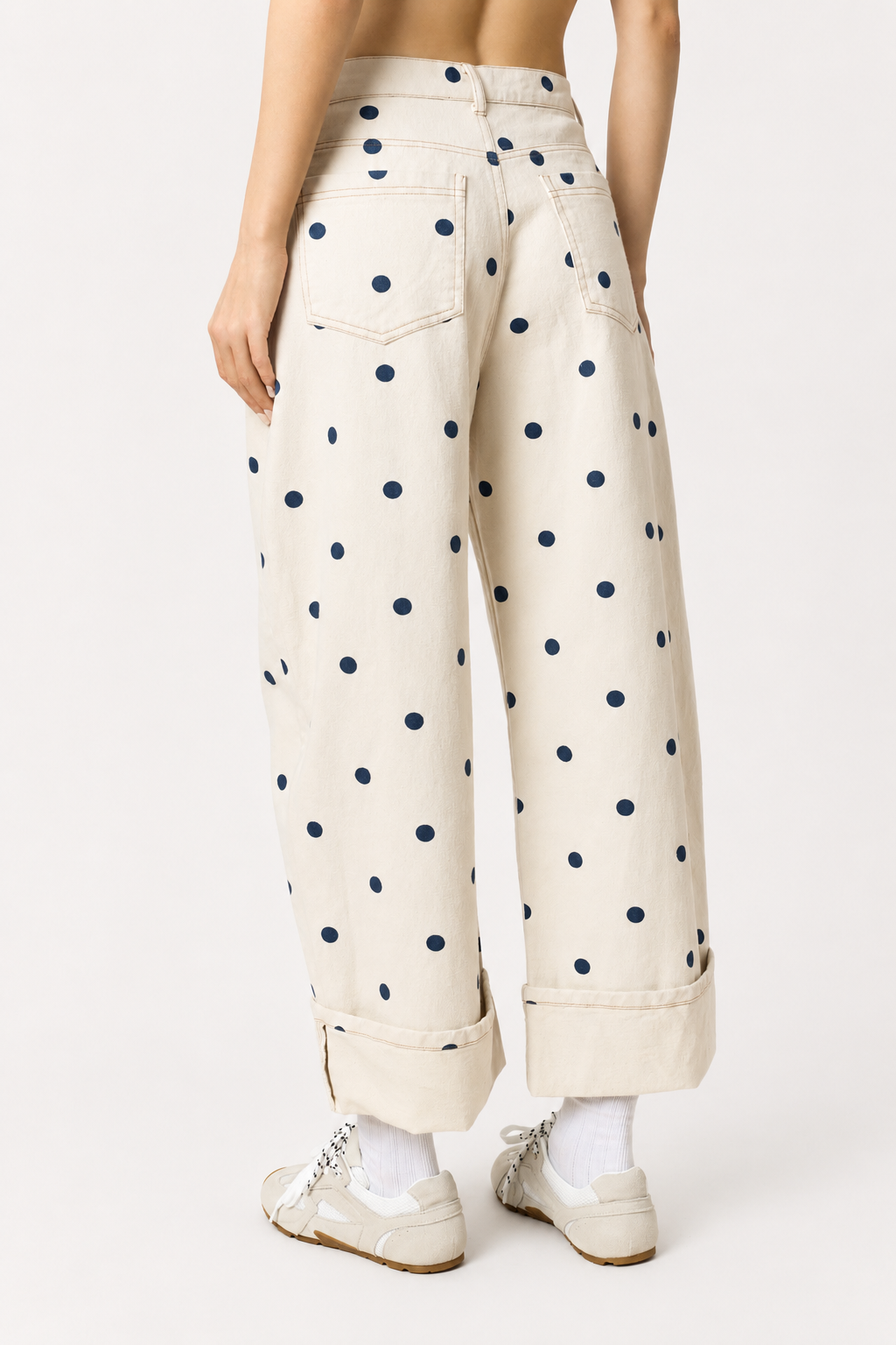 Polka Dot Rolled Up Wide Pants