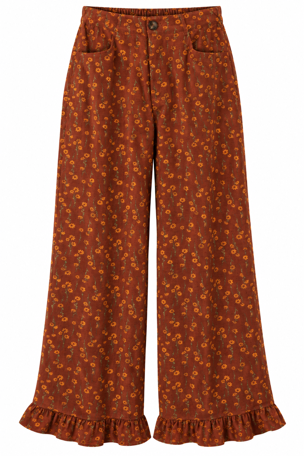 Corduroy Floral Wide-Leg Pants