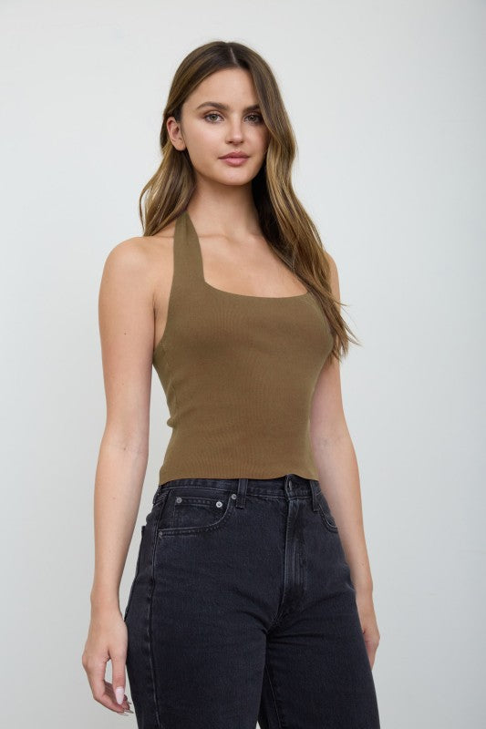 Monica square halter sweater knit top