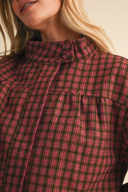 Plaid Balloon Sleeve Jacket