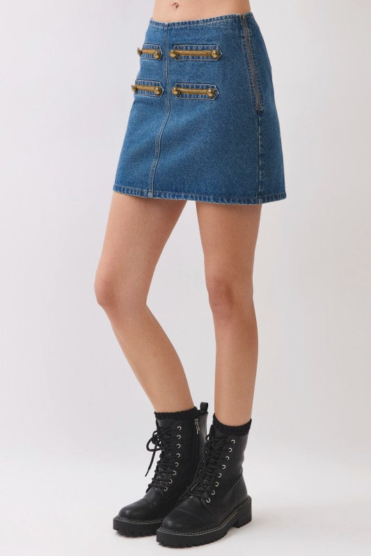 Military Chic Denim Mini Skirt