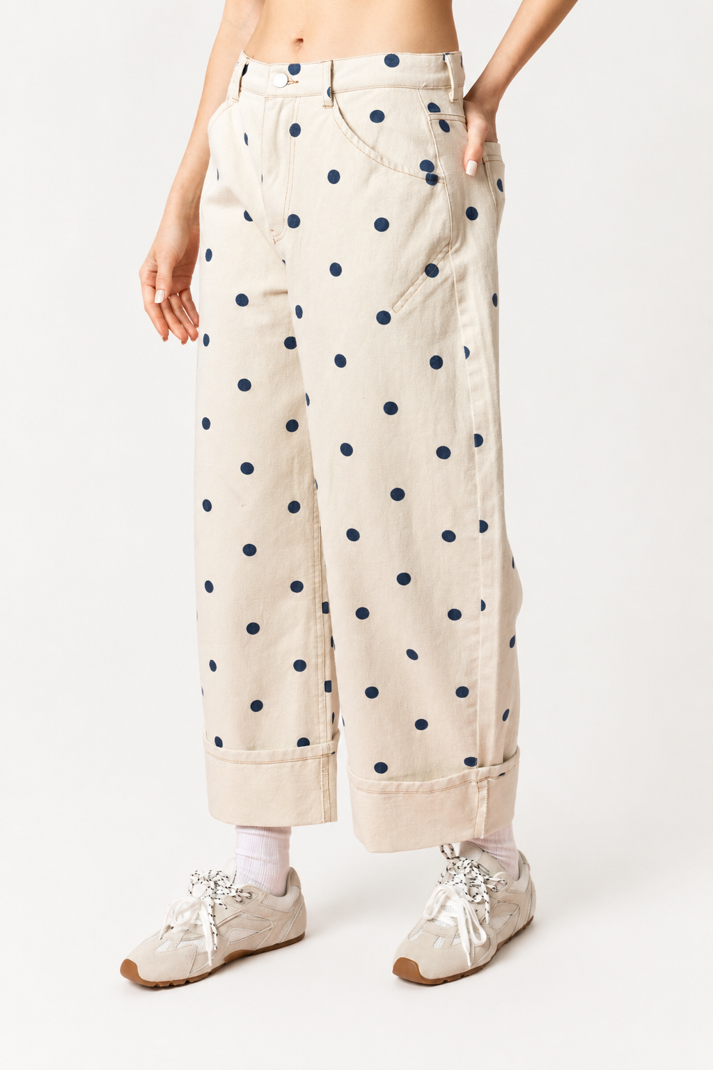 Polka Dot Rolled Up Wide Pants