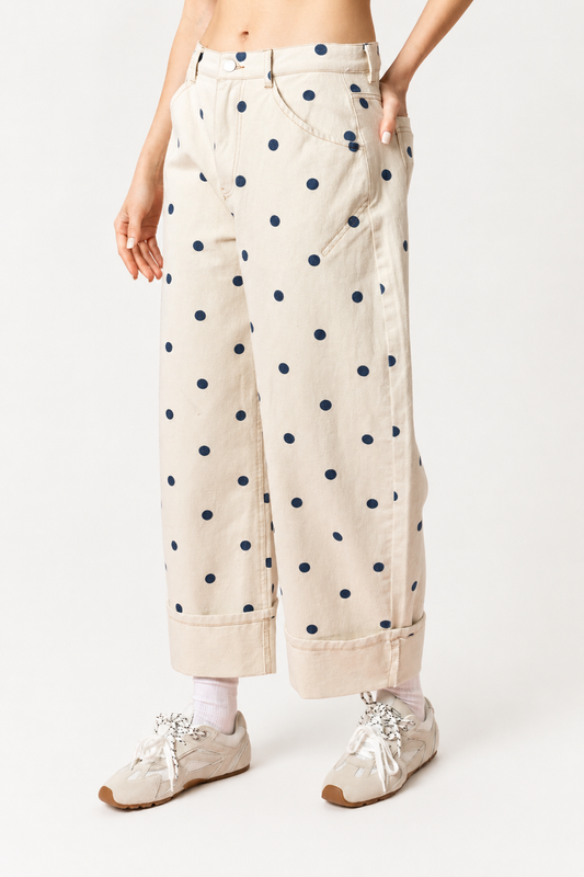 Polka Dot Rolled Up Wide Pants