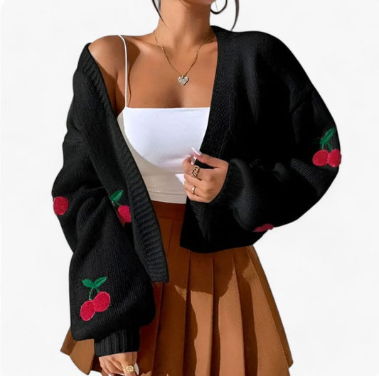 Cherry embroidery cardigan