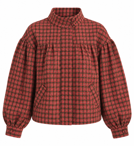 Plaid Balloon Sleeve Jacket