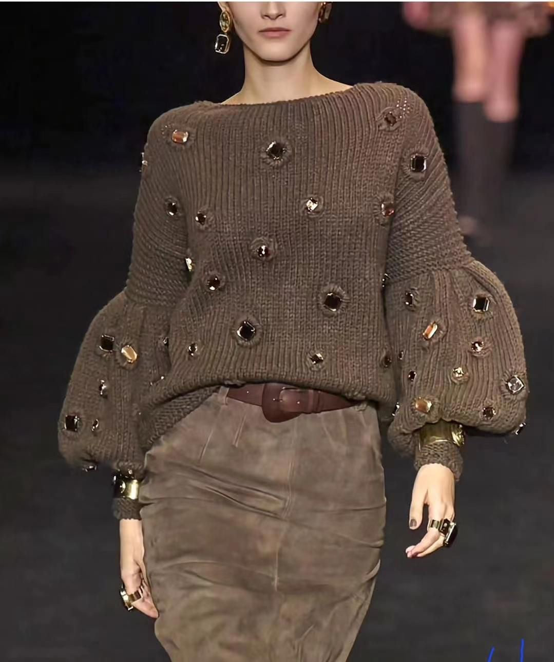 brown rhinestone sweater