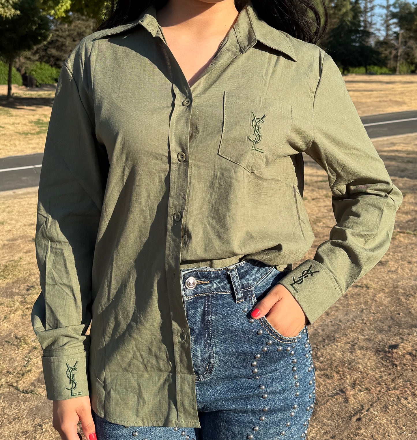 Green button up