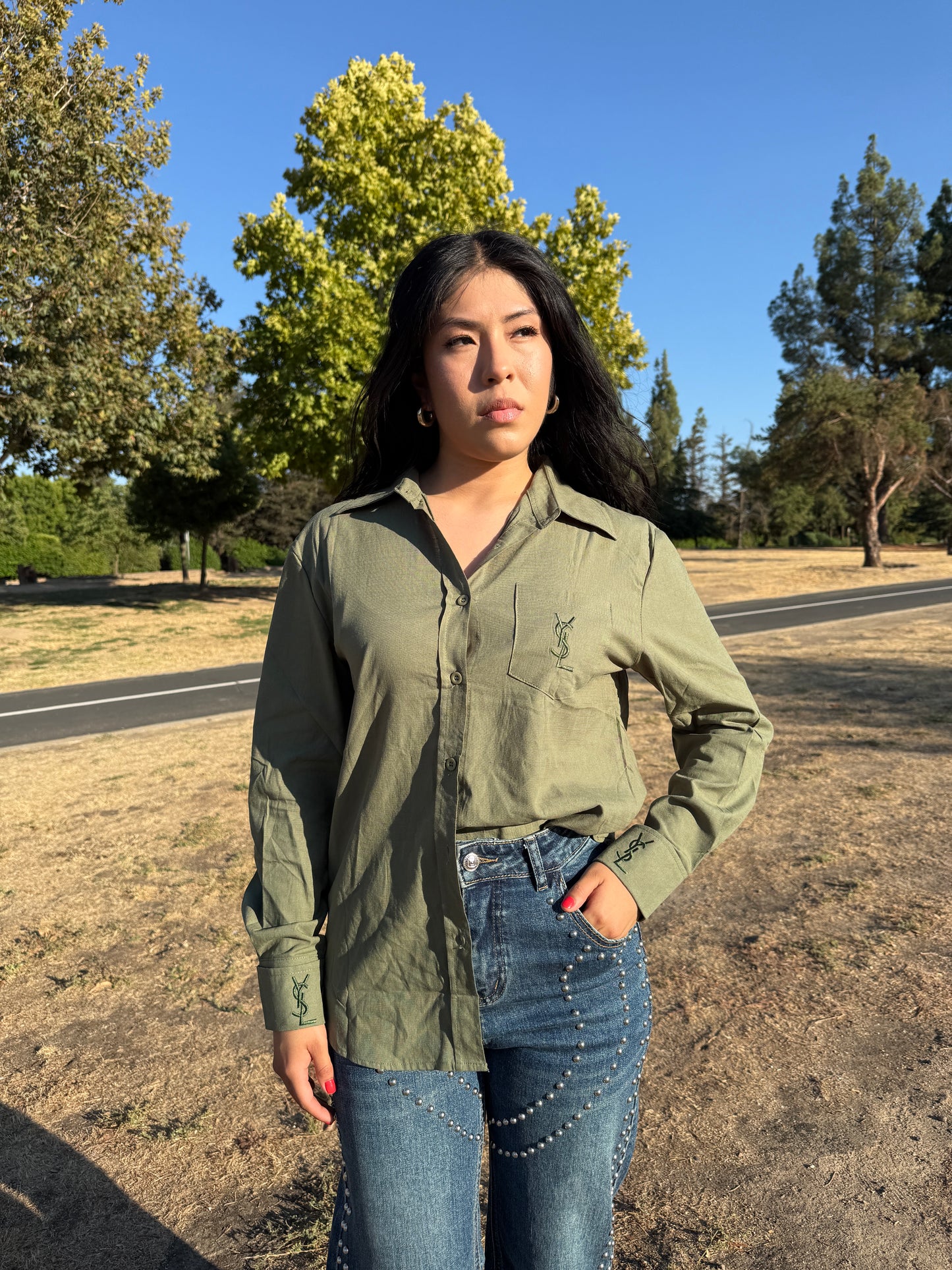 Green button up