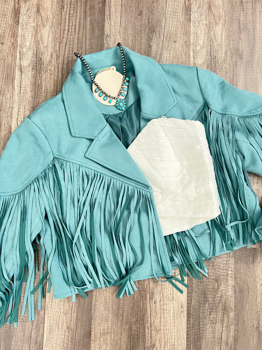 Cowgirl -fringes turquoise jacket