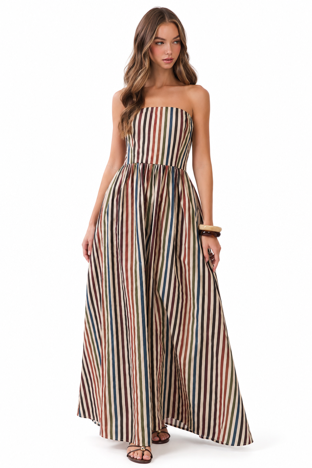 Striped Strapless Maxi Dress