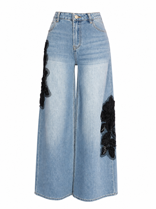 Midnight Bloom Wide Leg Jeans