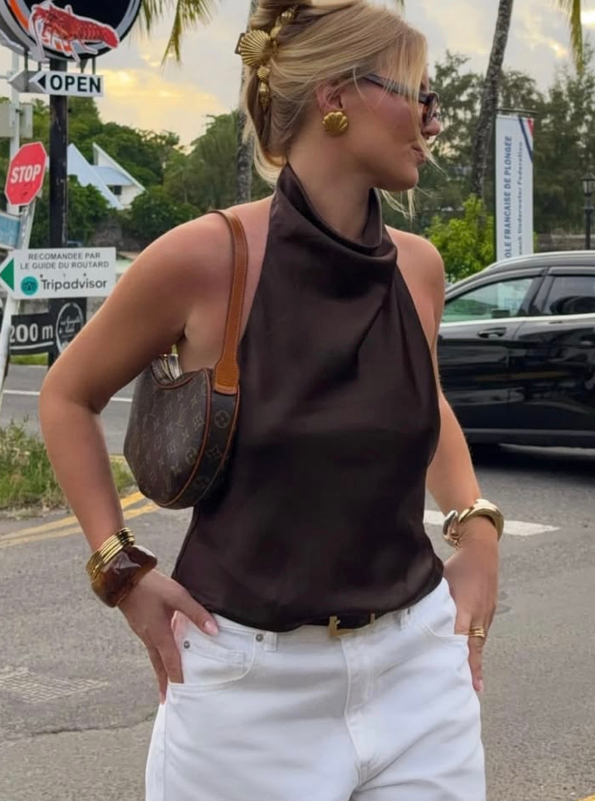 Elias halter satin top