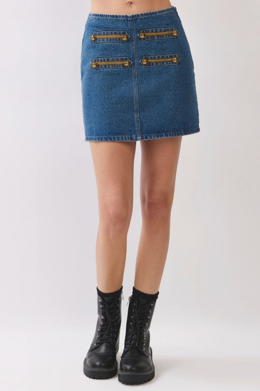 Military Chic Denim Mini Skirt