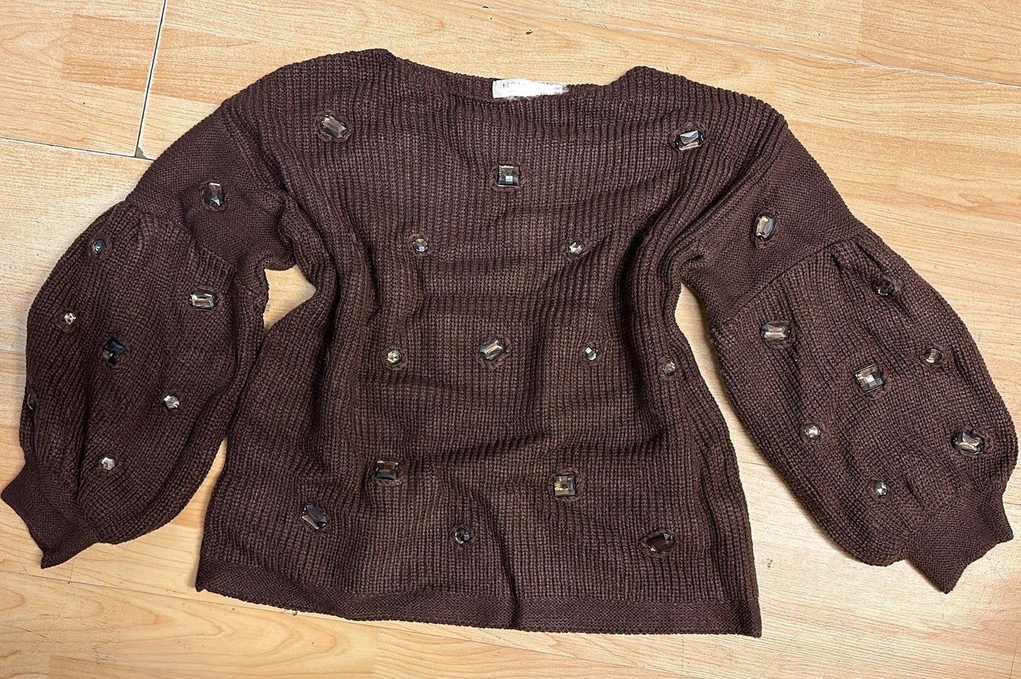 brown rhinestone sweater