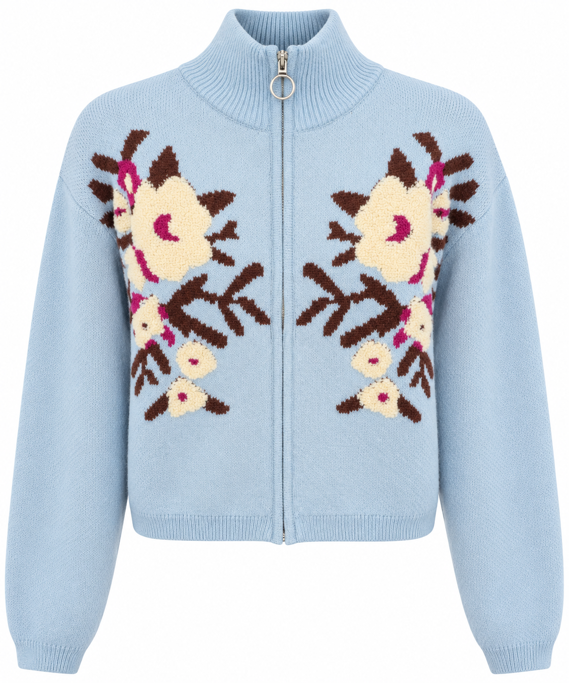 Floral Zip-Up Knit Sweater