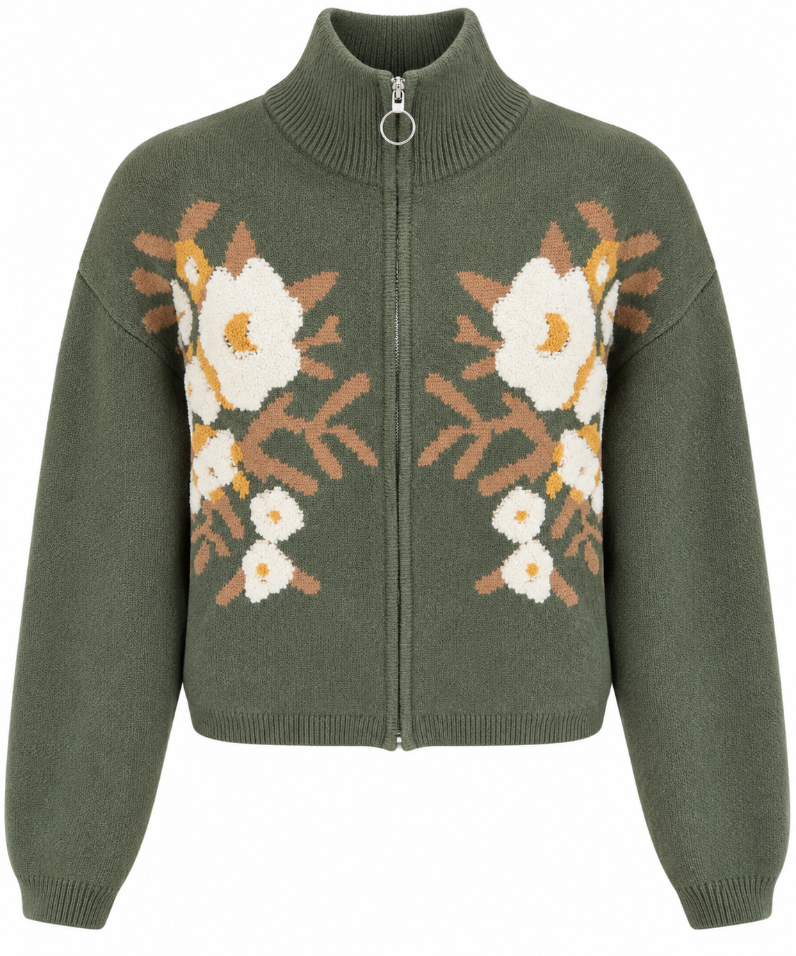 Floral Zip-Up Knit Sweater