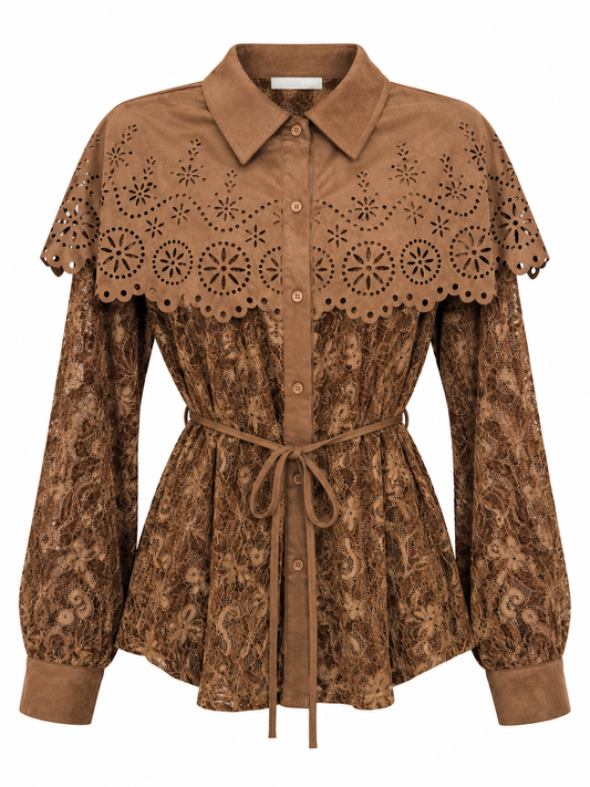 Western Lace Cape Blouse – Brown