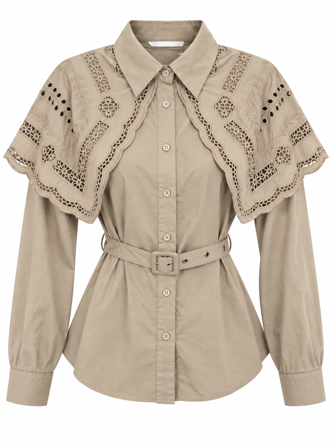 Khaki Embroidered Cape Blouse