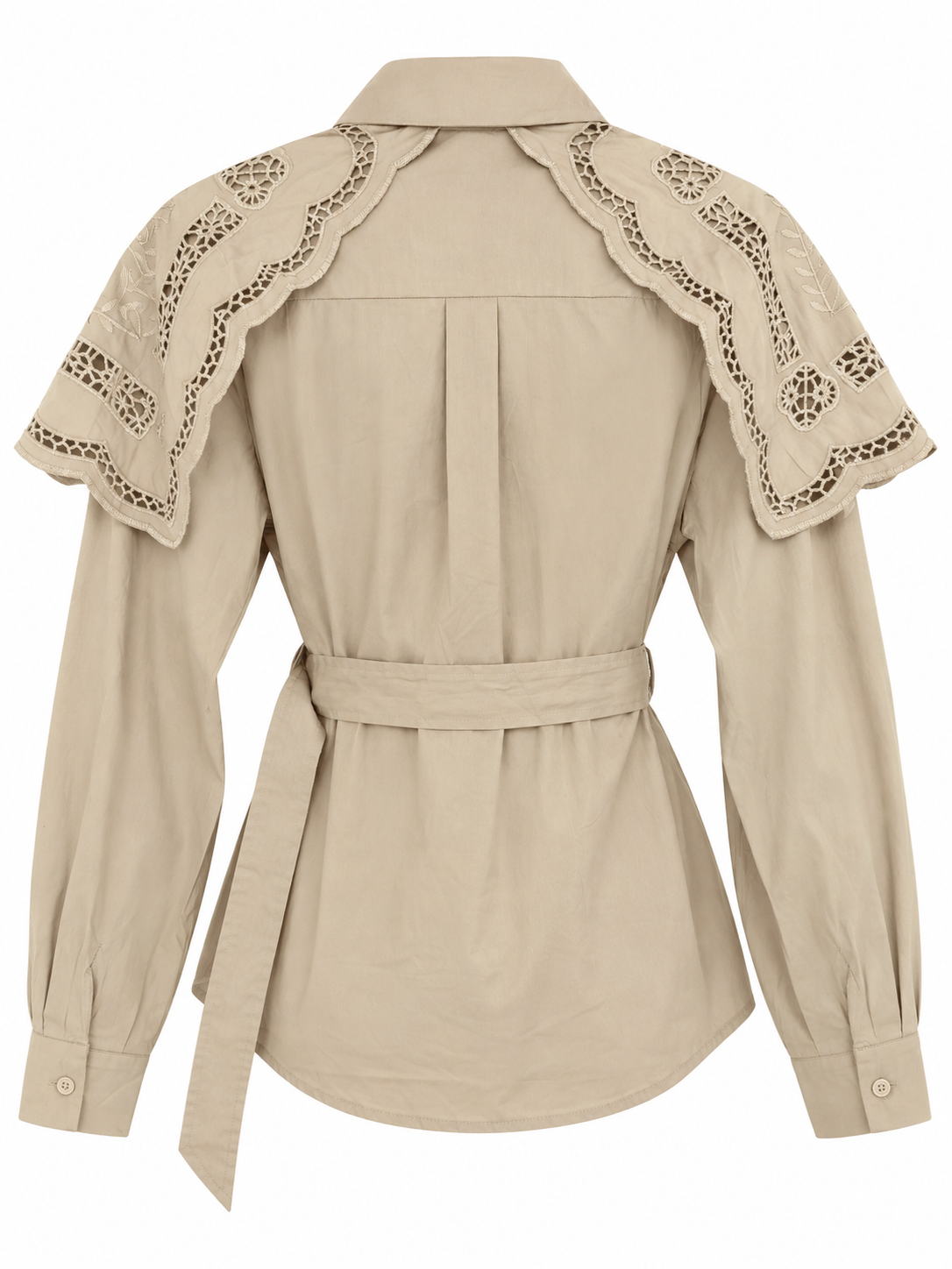 Khaki Embroidered Cape Blouse