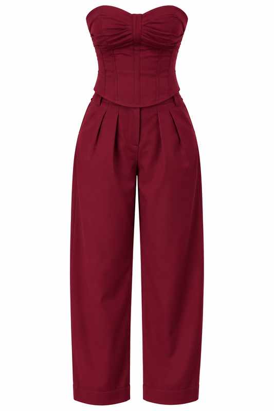 Burgundy Corset Two-Piece Set