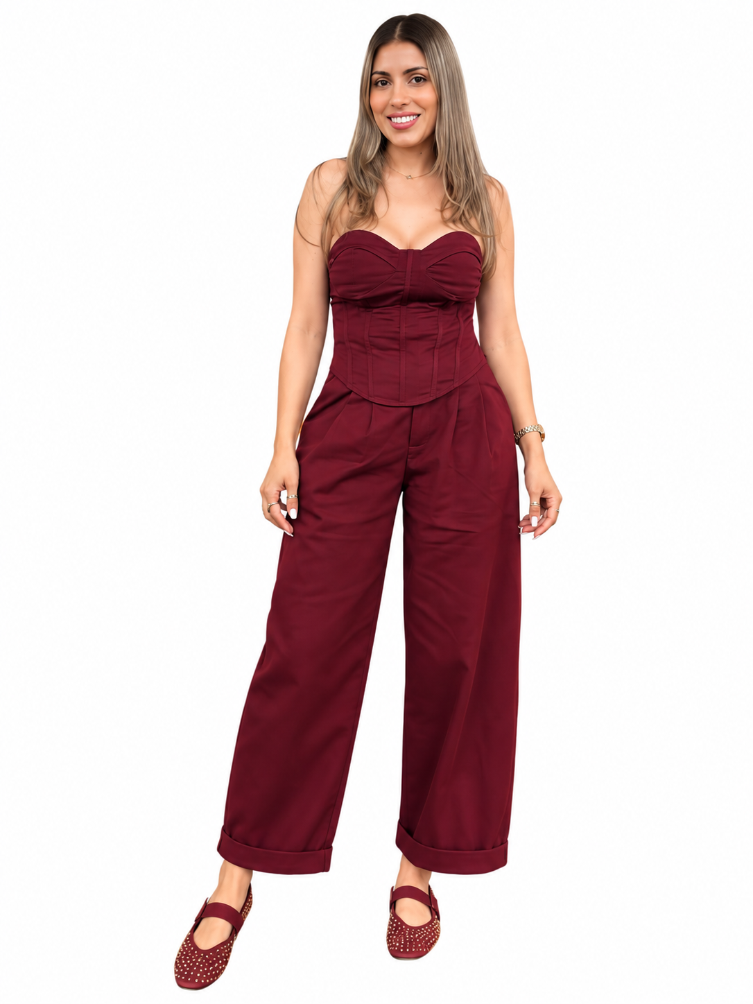 Burgundy Corset Two-Piece Set