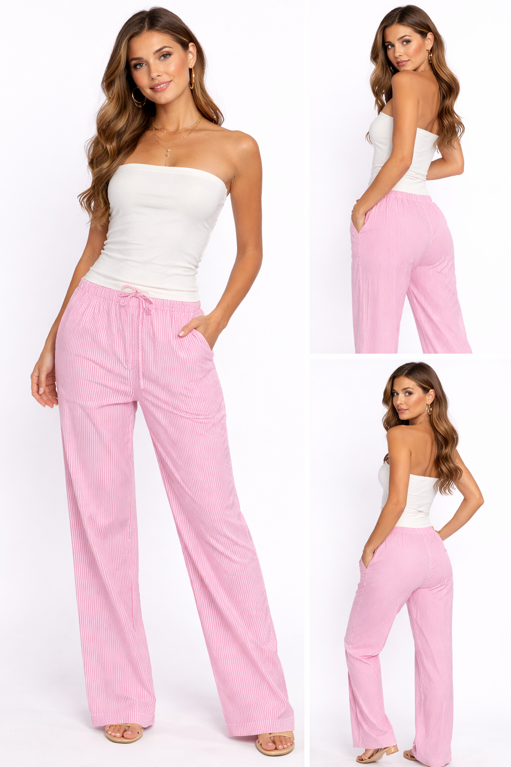 Pink Striped Wide-Leg Pants